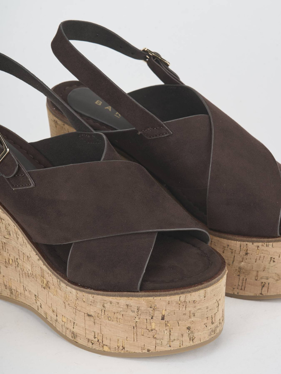 Sandalias de cuña tacón 11 cm marrón oscuro ante