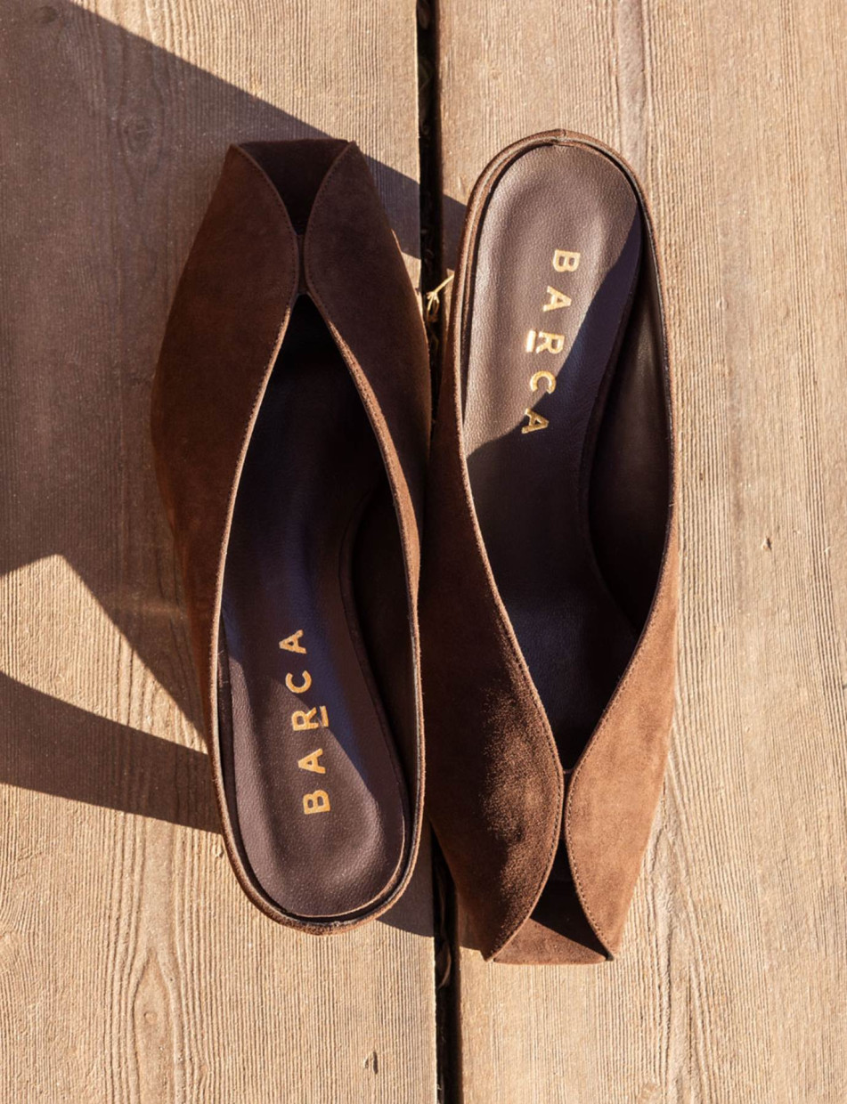 Mules tacón 5 cm marrón oscuro ante