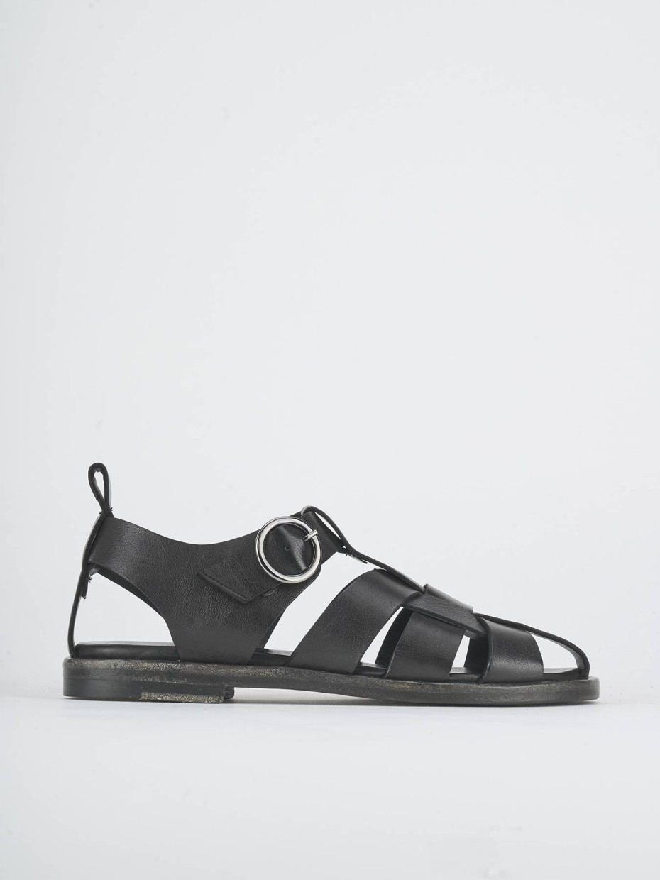 Sandalias de tacón bajo tacón 1 cm negro cuero