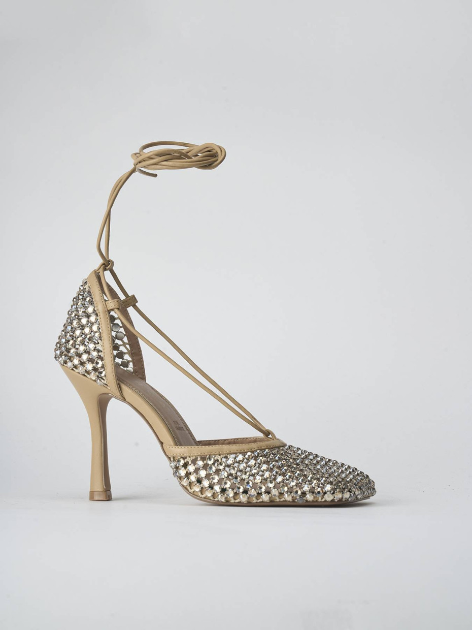 Sandalias de tacón alto tacón 9 cm beis cuero