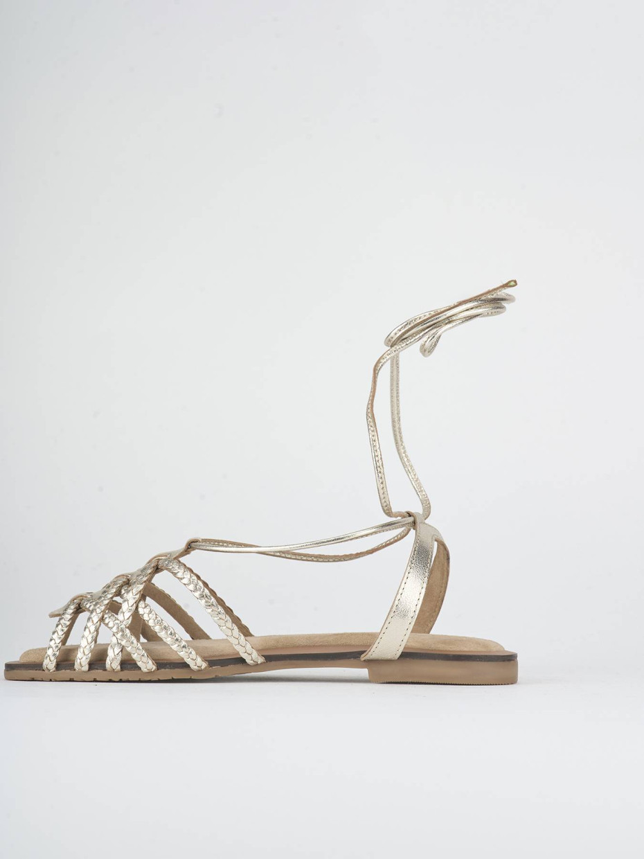 Sandalias de tacón bajo tacón 1 cm oro laminado