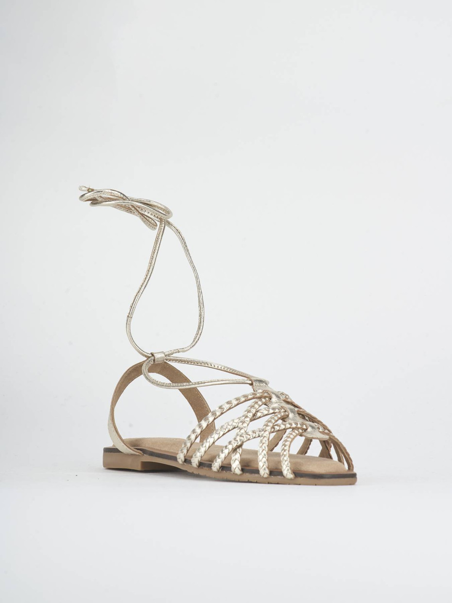 Sandalias de tacón bajo tacón 1 cm oro laminado