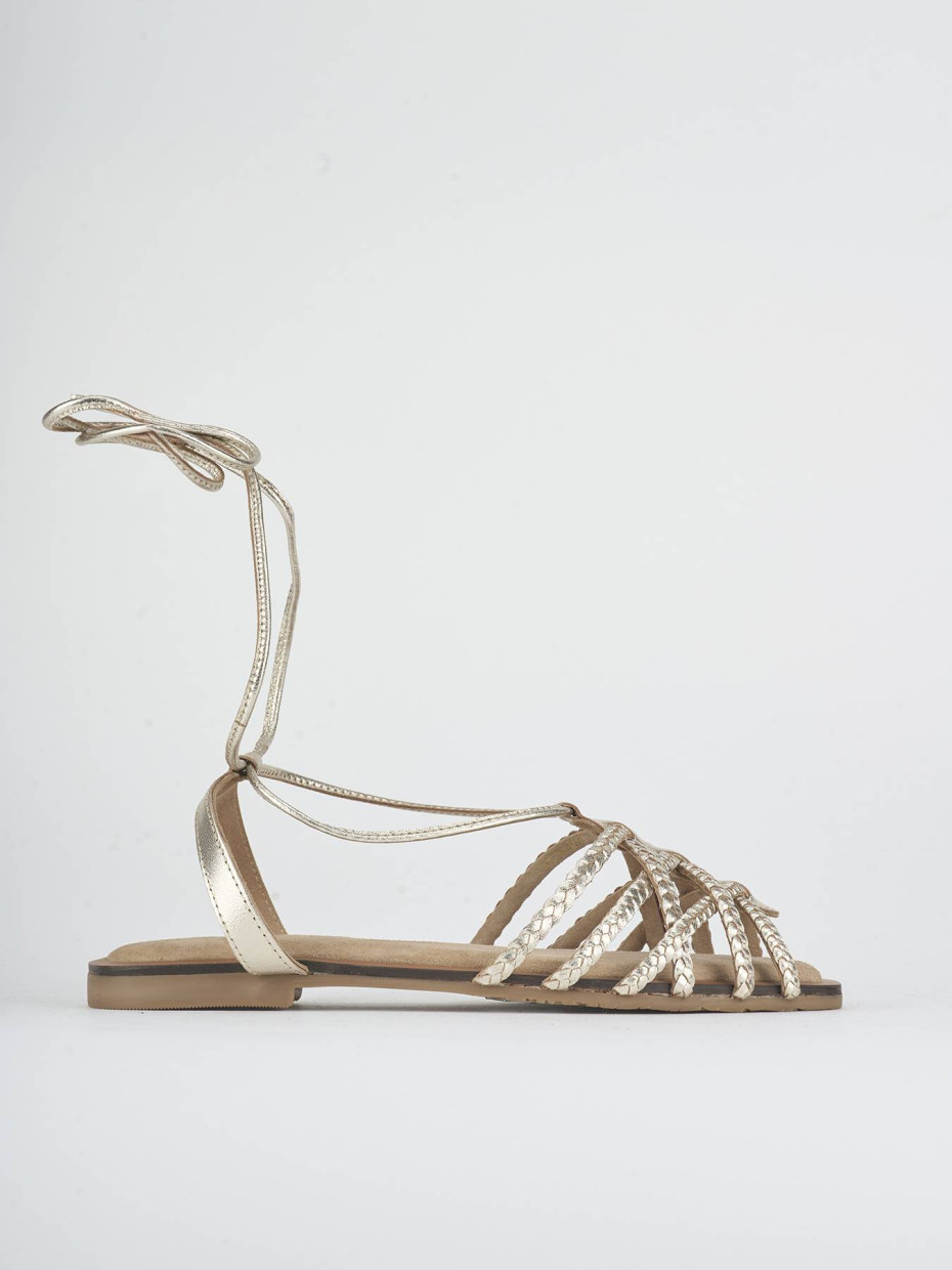 Sandalias de tacón bajo tacón 1 cm oro laminado