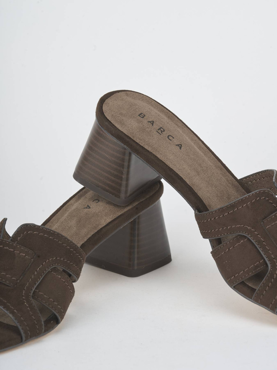Mules tacón 5 cm marrón oscuro ante