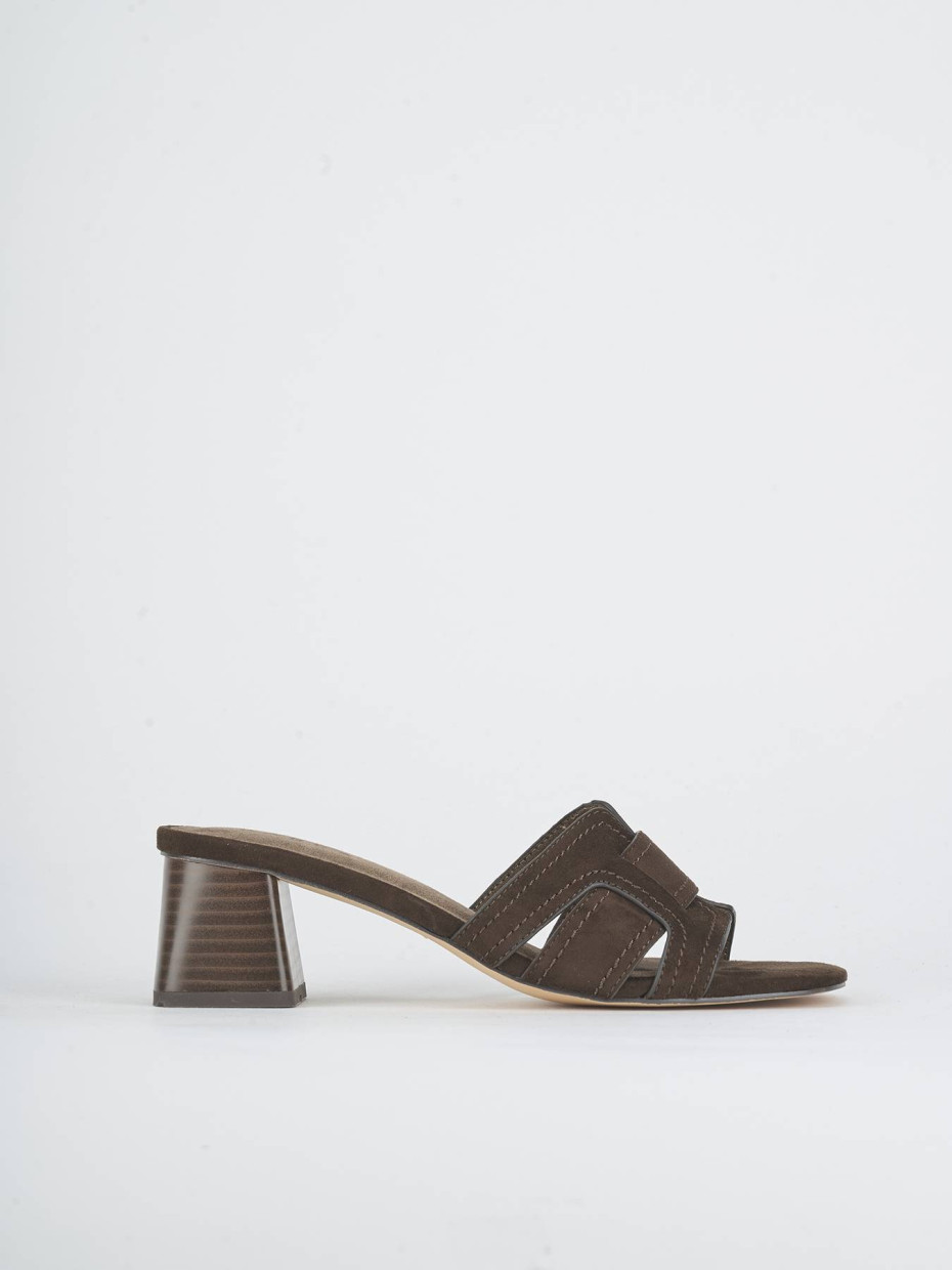 Mules tacón 5 cm marrón oscuro ante