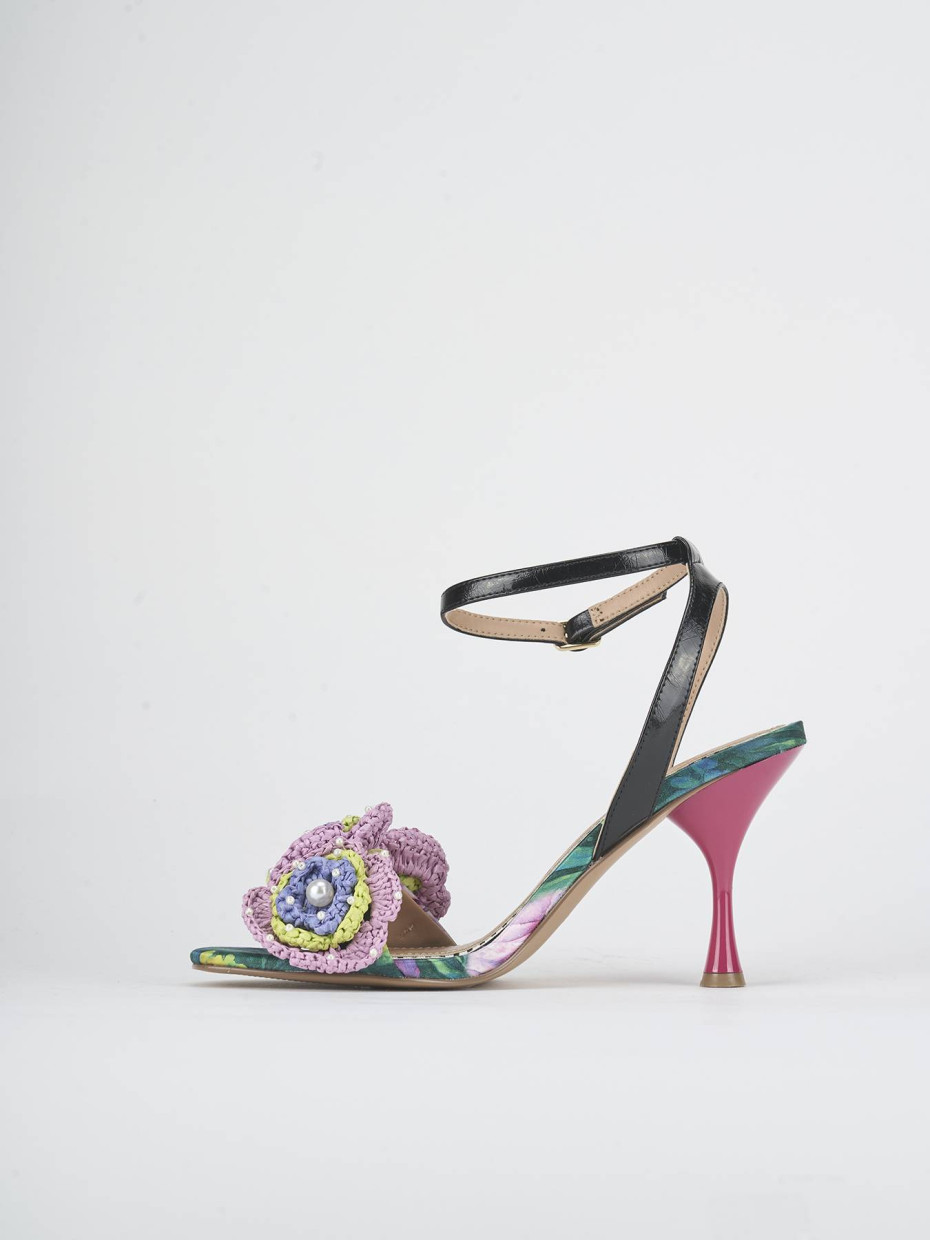 Sandalias de tacón alto tacón 8 cm negro cuero