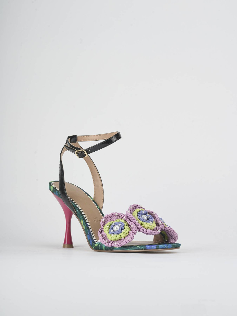 Sandalias de tacón alto tacón 8 cm negro cuero