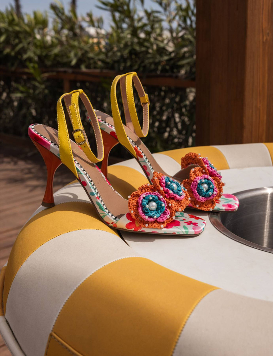 Sandalias de tacón alto tacón 8 cm multicolor cuero