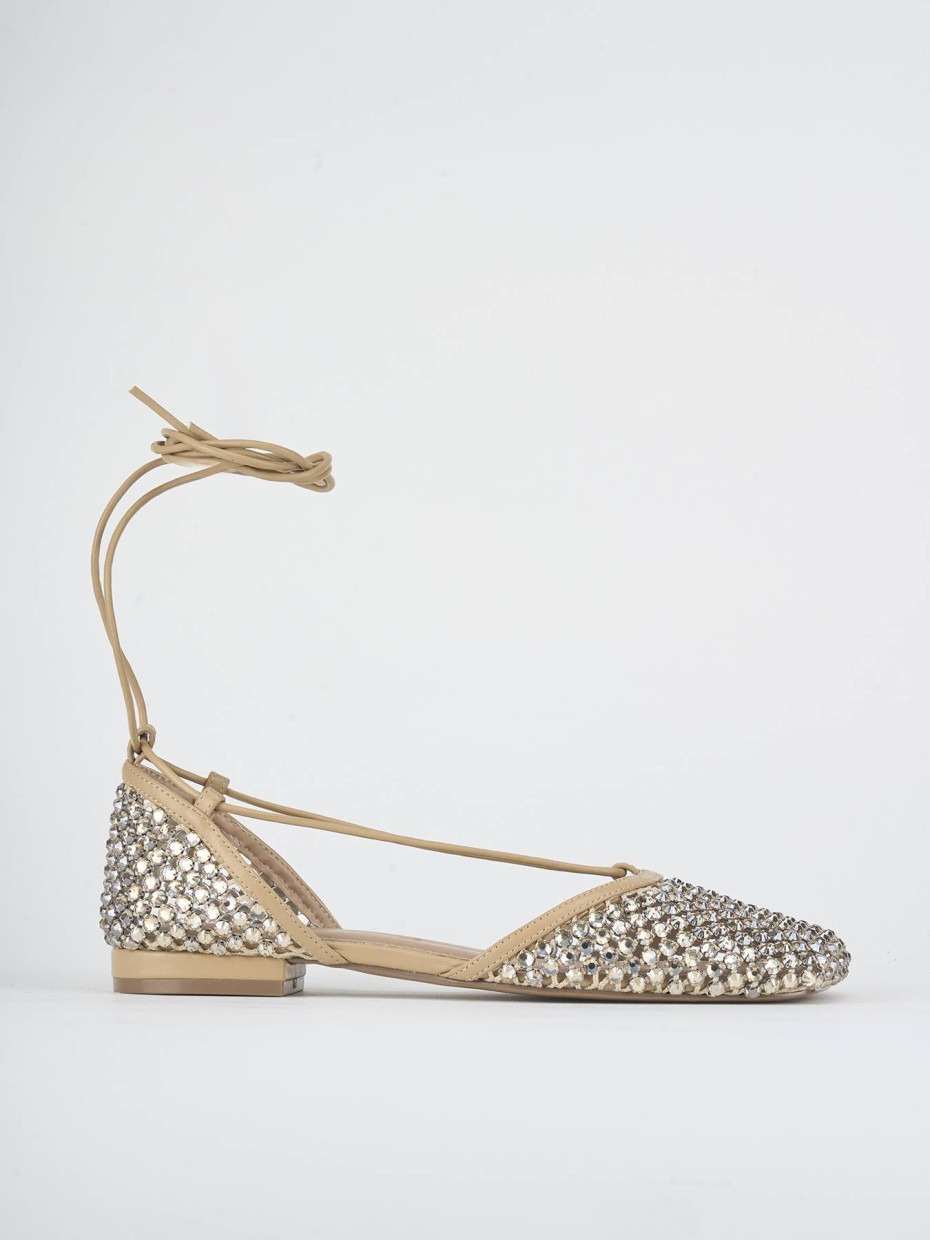 Bailarinas tacón 1 cm beis cuero
