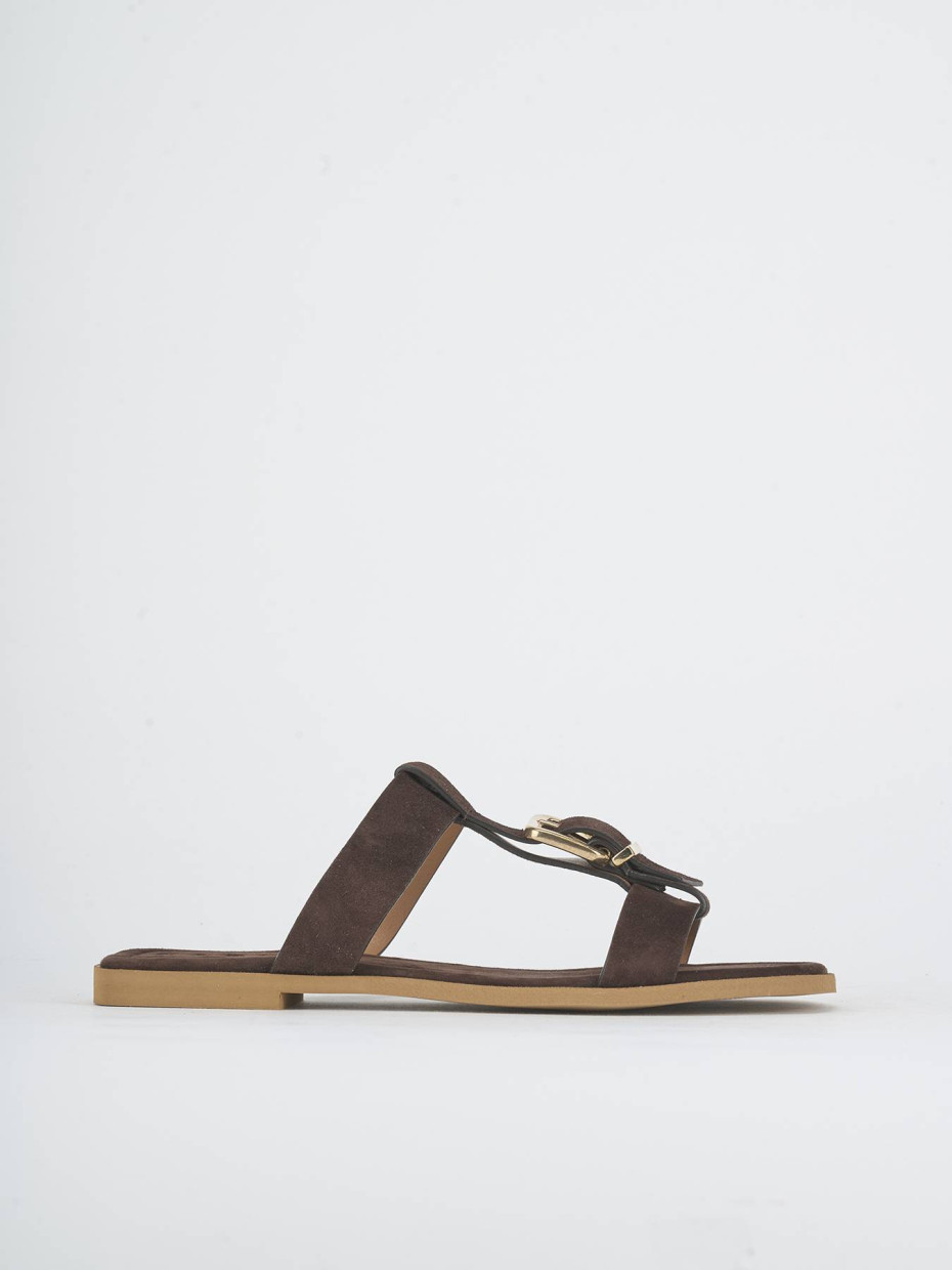 Mules tacón 1 cm marrón oscuro ante