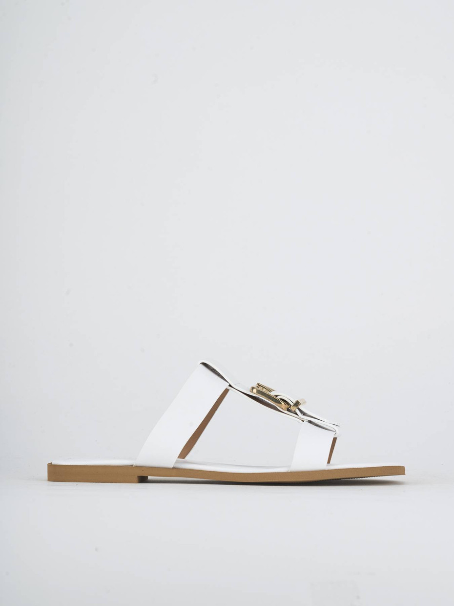 Mules tacón 1 cm blanco cuero