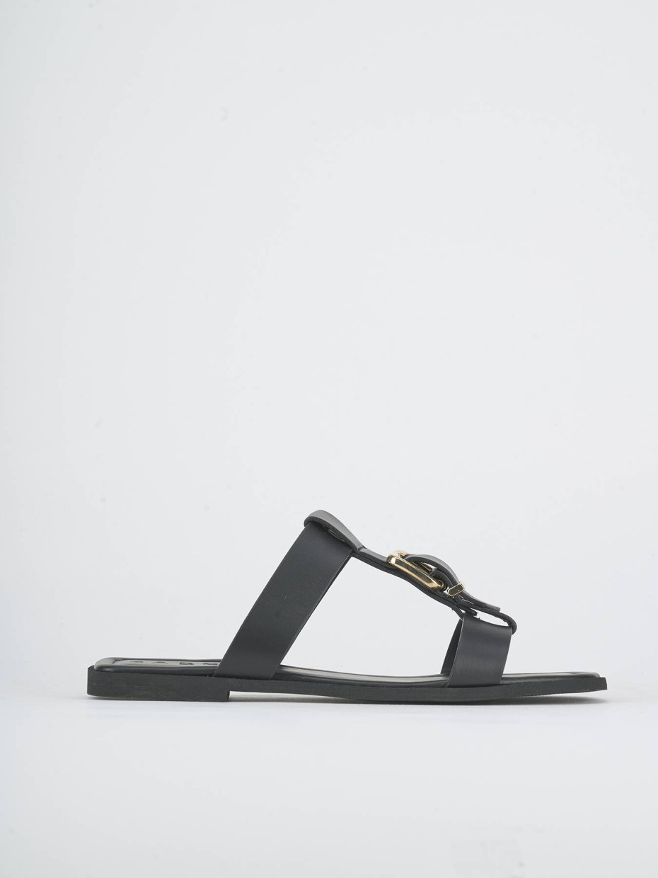 Mules tacón 1 cm negro cuero