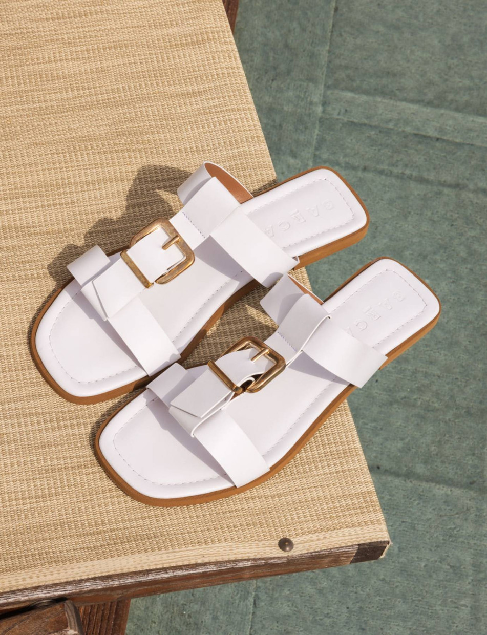 Mules tacón 1 cm blanco cuero