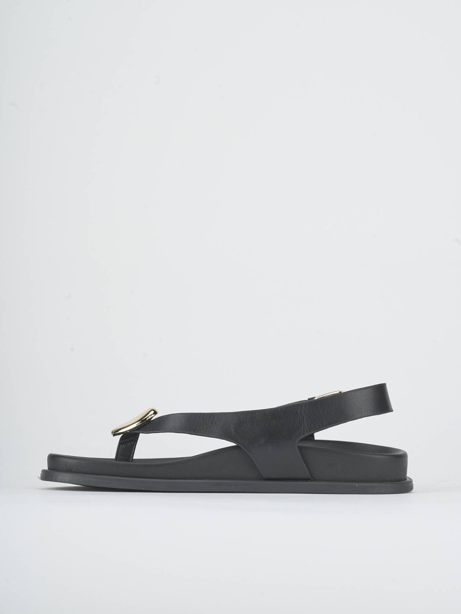 Sandalias de tacón bajo tacón 1 cm negro cuero