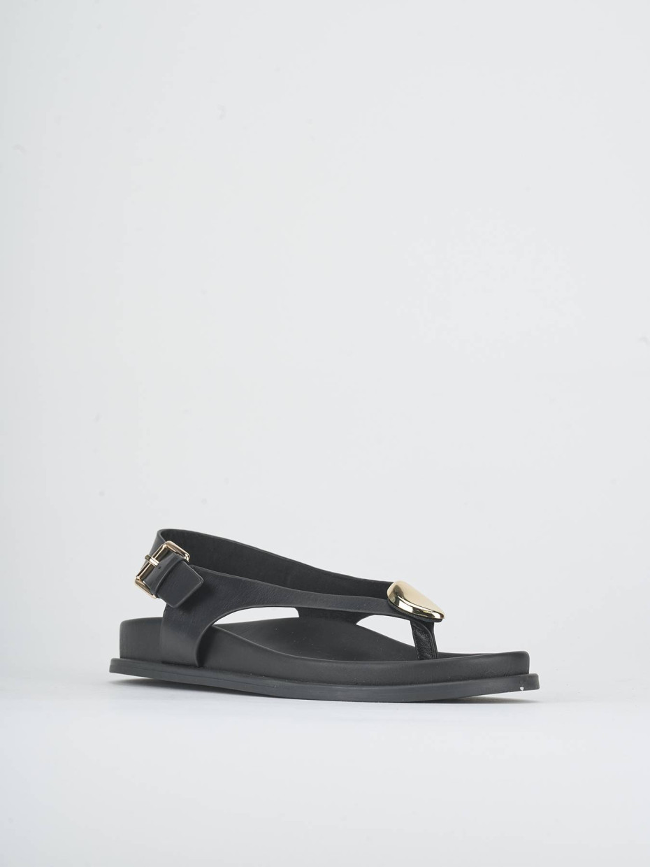 Sandalias de tacón bajo tacón 1 cm negro cuero