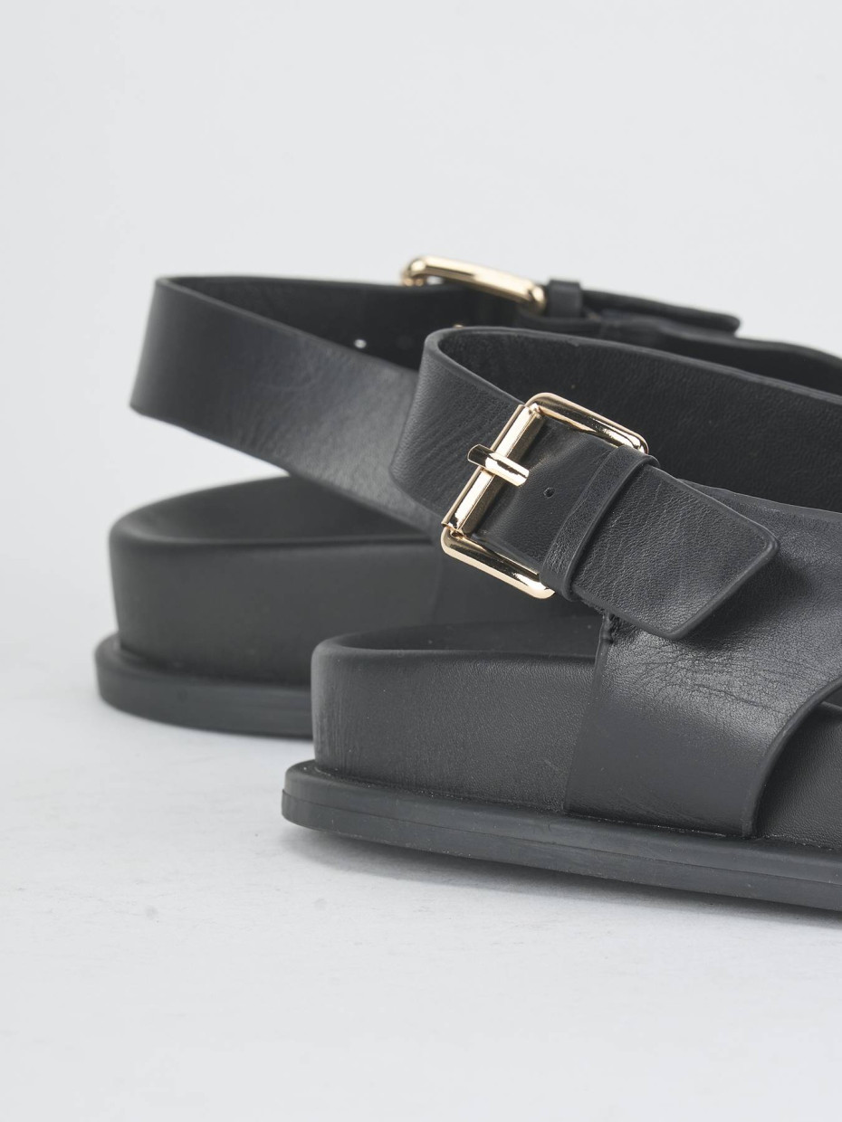 Sandalias de tacón bajo tacón 1 cm negro cuero