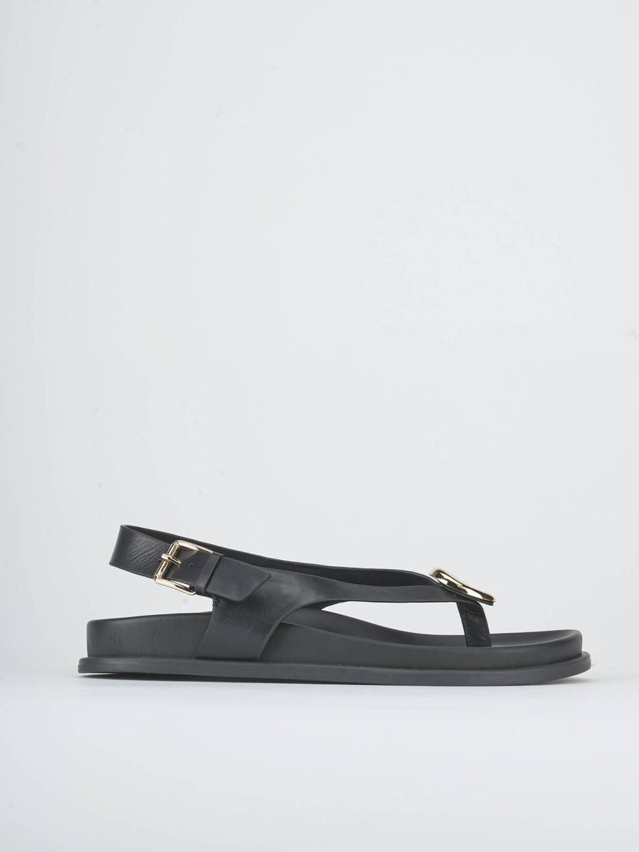Sandalias de tacón bajo tacón 1 cm negro cuero