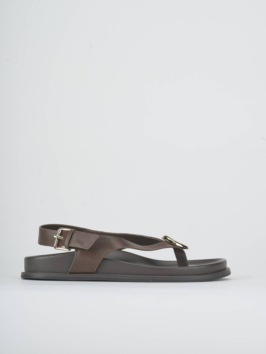 Sandalias de tacón bajo tacón 1 cm marrón oscuro cuero