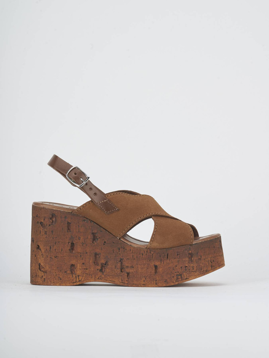 Wedge heels heel 10 cm brown suede