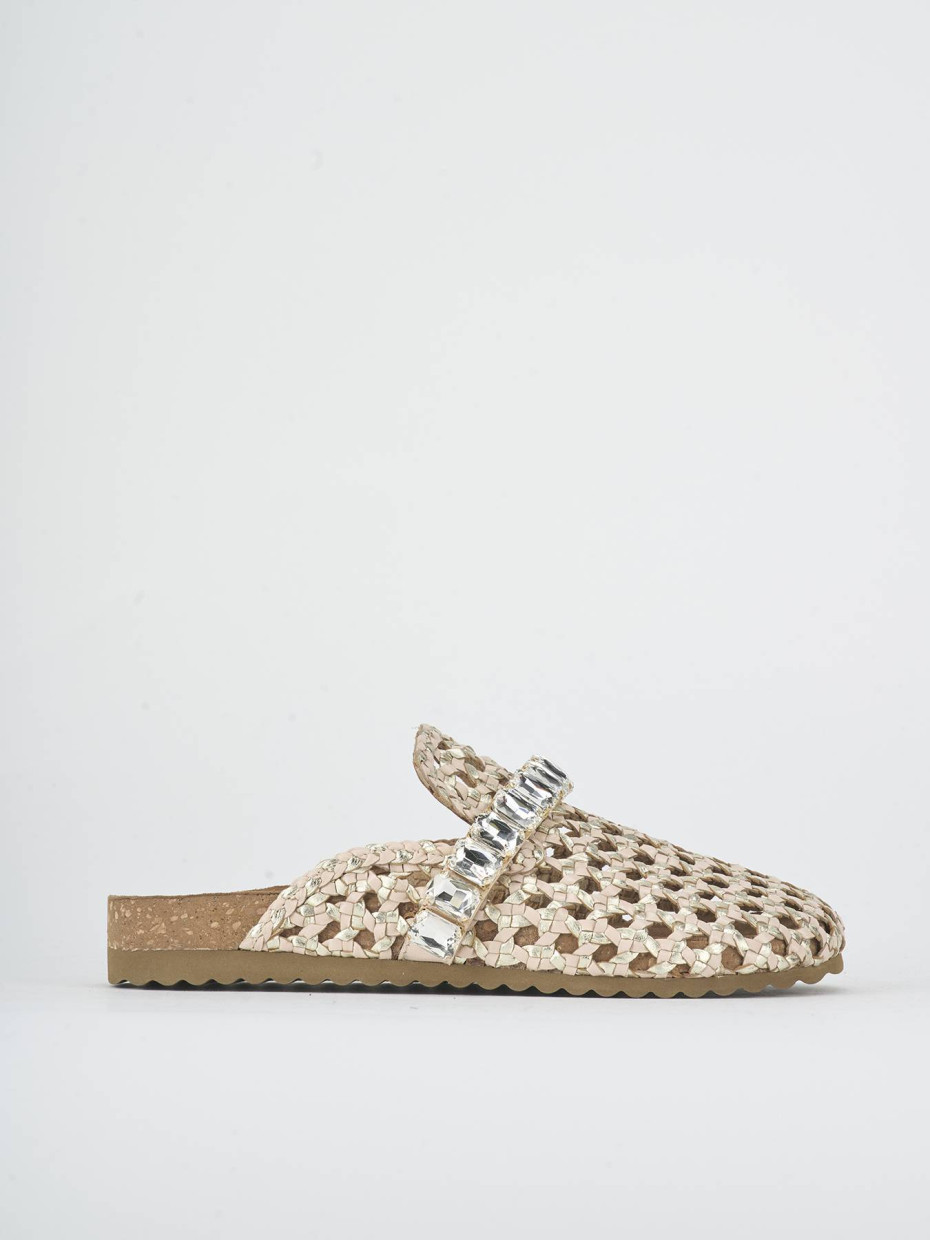 Sabot heel 1 cm beige leather