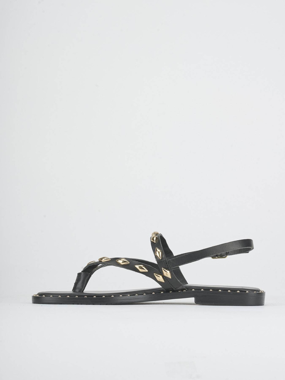 Sandalias de tacón bajo tacón 1 cm negro cuero