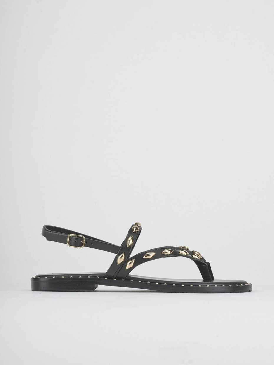 Sandalias de tacón bajo tacón 1 cm negro cuero