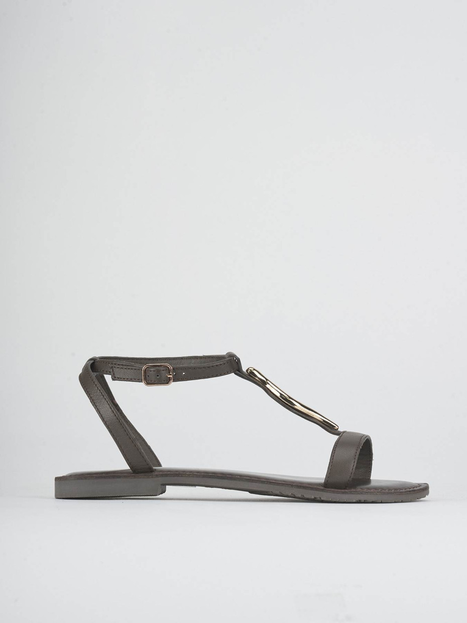 Sandalias de tacón bajo tacón 1 cm marrón oscuro cuero