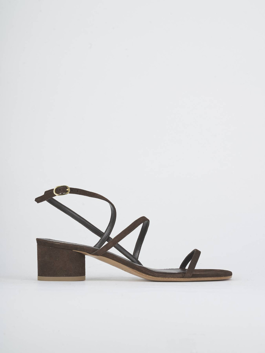High heel sandals heel 6 cm dark brown suede