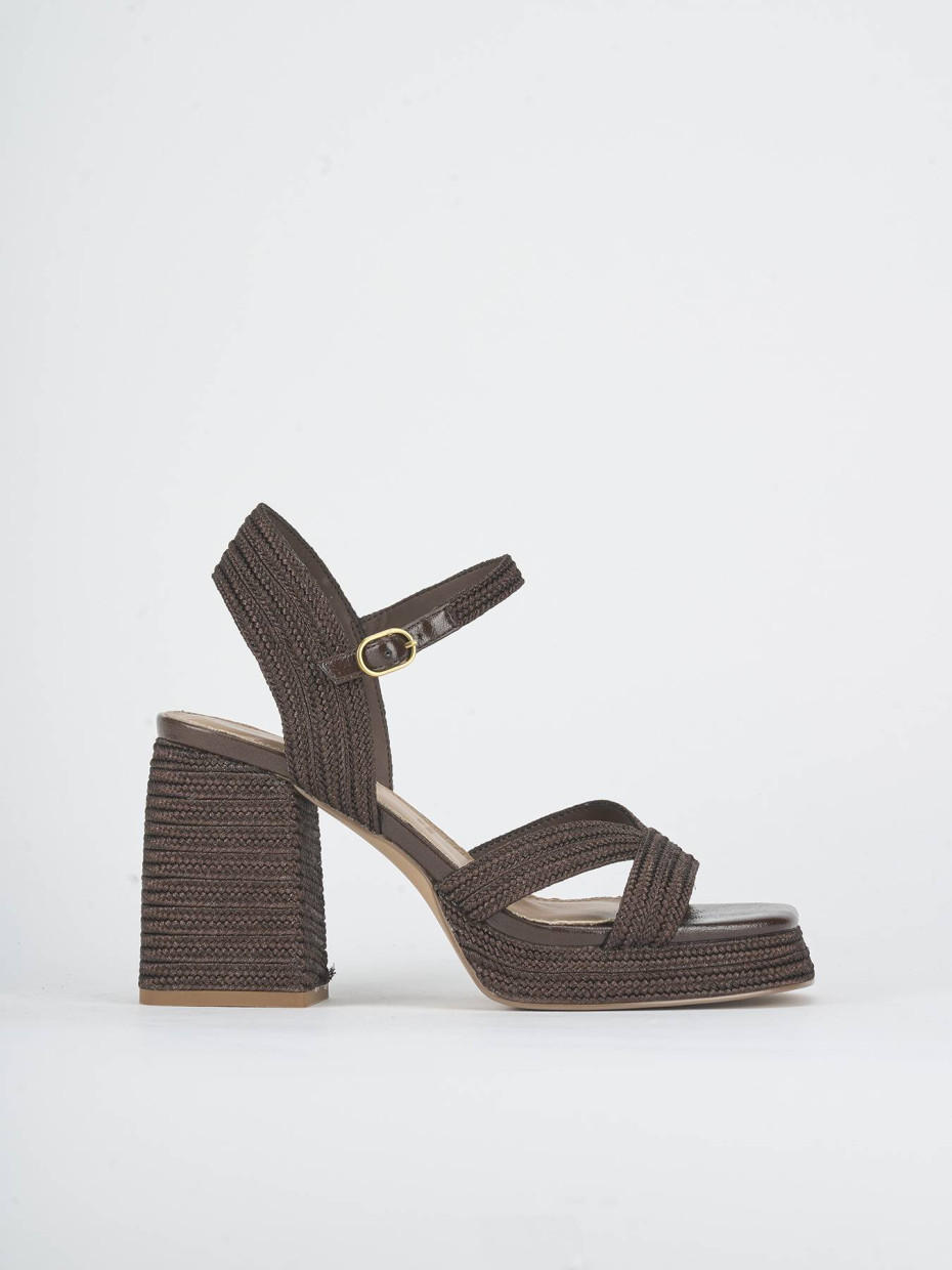 Sandalias de tacón alto tacón 10 cm marrón oscuro cuero