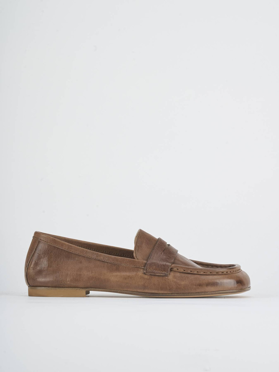 Mocasines tacón 1 cm marrón cuero