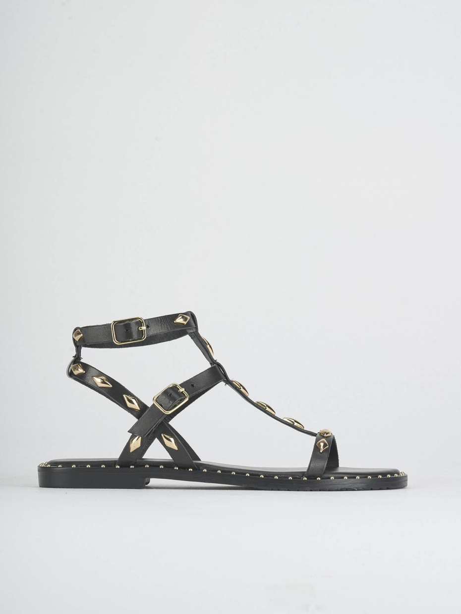 Sandalias de tacón bajo tacón 1 cm negro cuero