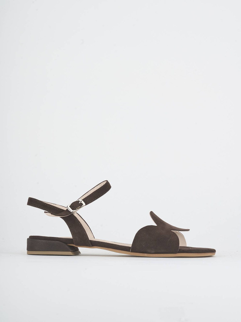 Sandalias de tacón bajo tacón 1 cm marrón oscuro ante