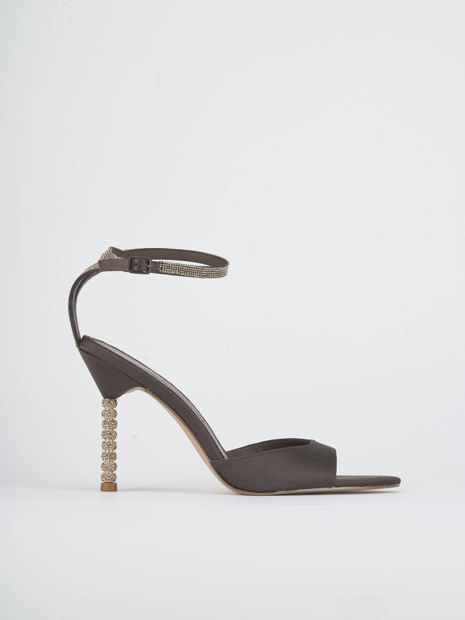 Sandalias de tacón alto tacón 9 cm marrón oscuro raso