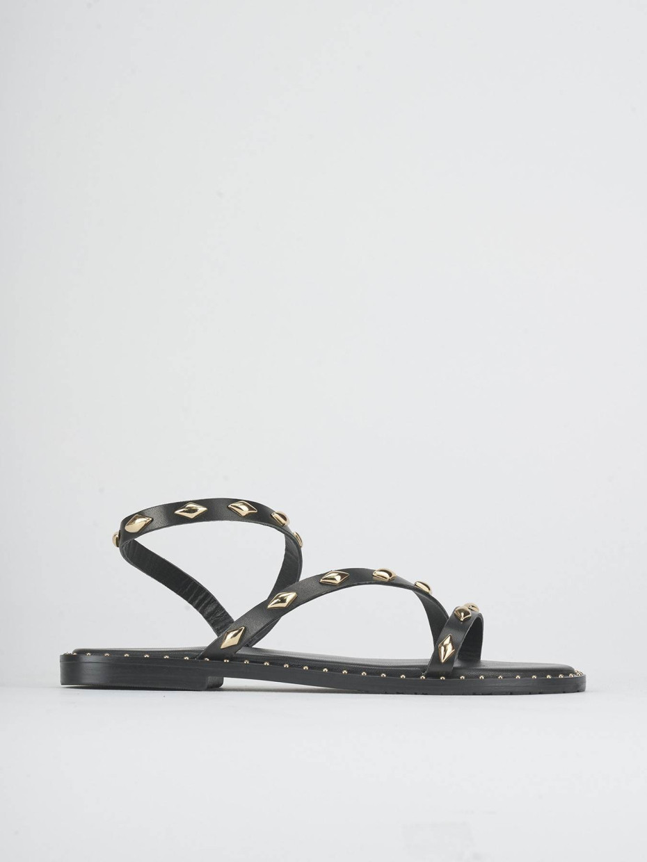 Sandalias de tacón bajo tacón 1 cm negro cuero