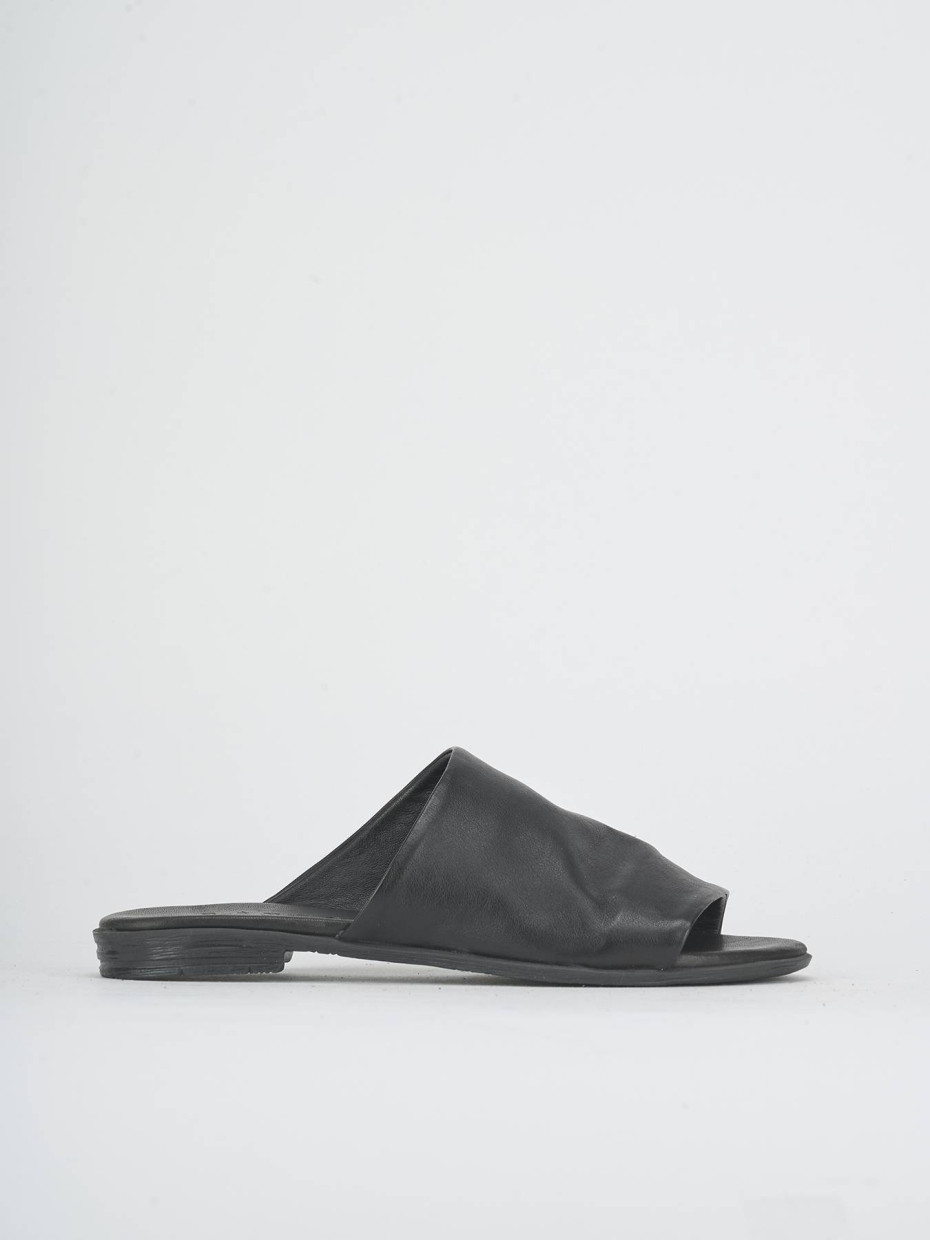 Mules tacón 1 cm negro cuero
