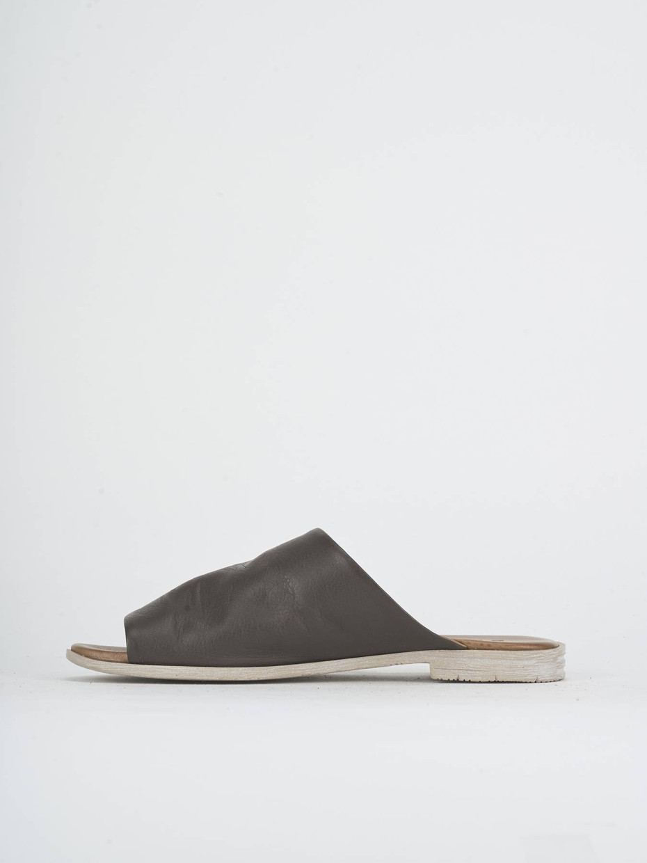 Mules tacón 1 cm marrón oscuro cuero