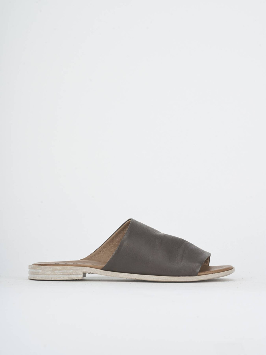 Mules tacón 1 cm marrón oscuro cuero