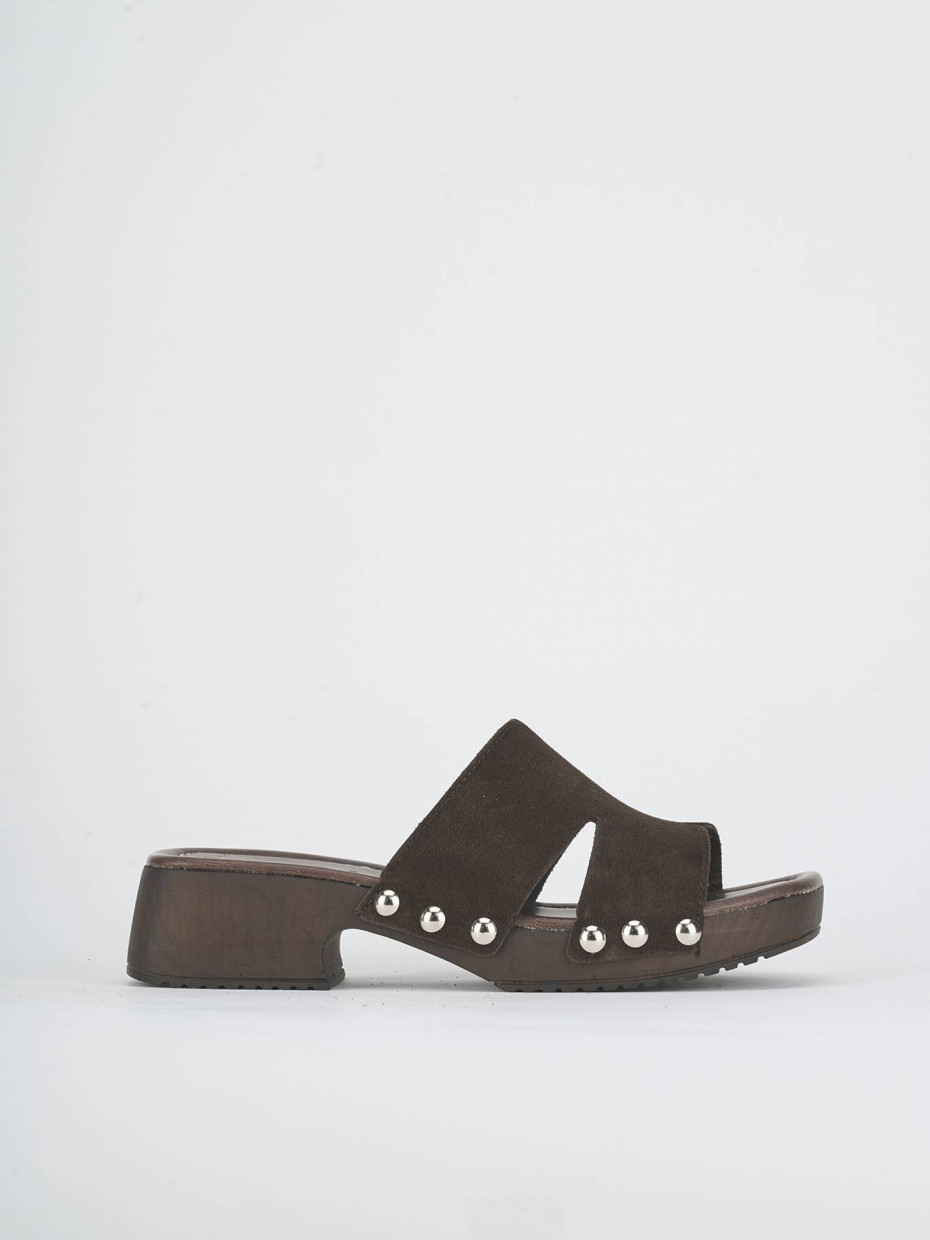 Mules tacón 3 cm marrón oscuro ante