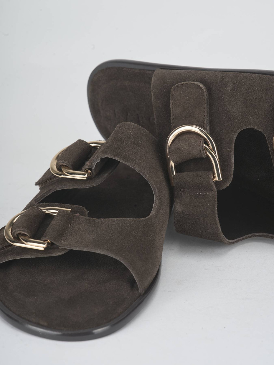 Mules tacón 1 cm marrón oscuro ante