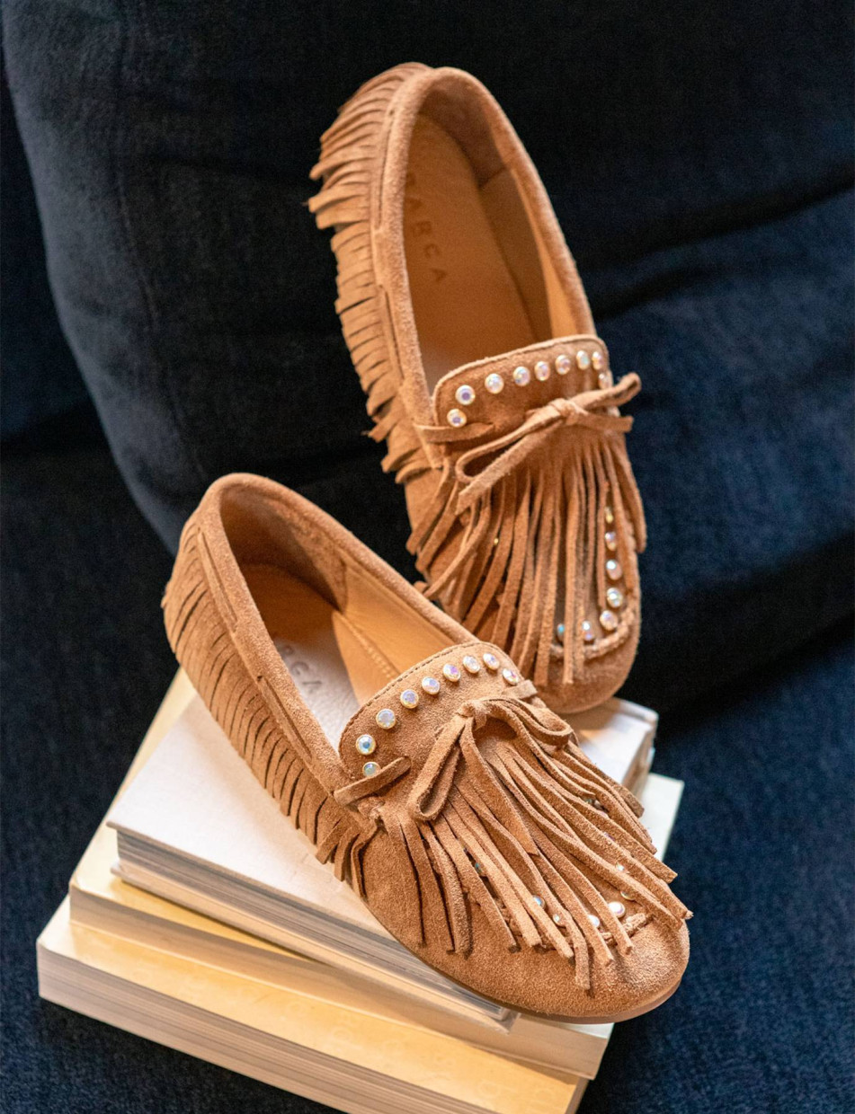 Mocasines tacón 1 cm marrón ante