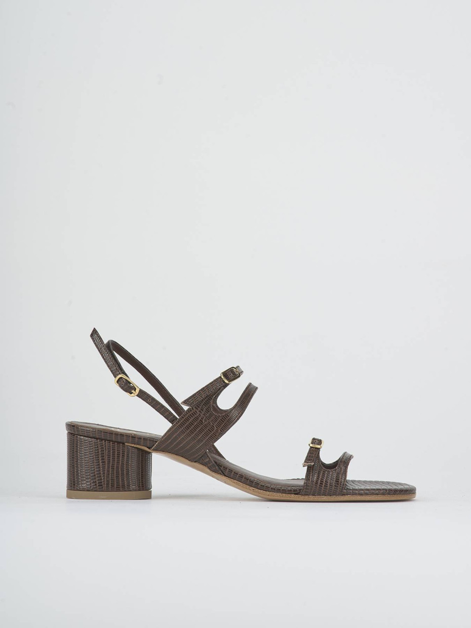 Sandalias de tacón bajo tacón 4 cm marrón oscuro pitón