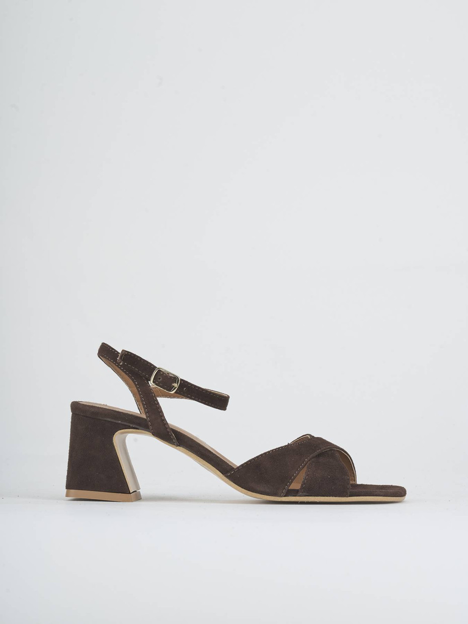 Sandalias de tacón alto tacón 6 cm marrón oscuro ante