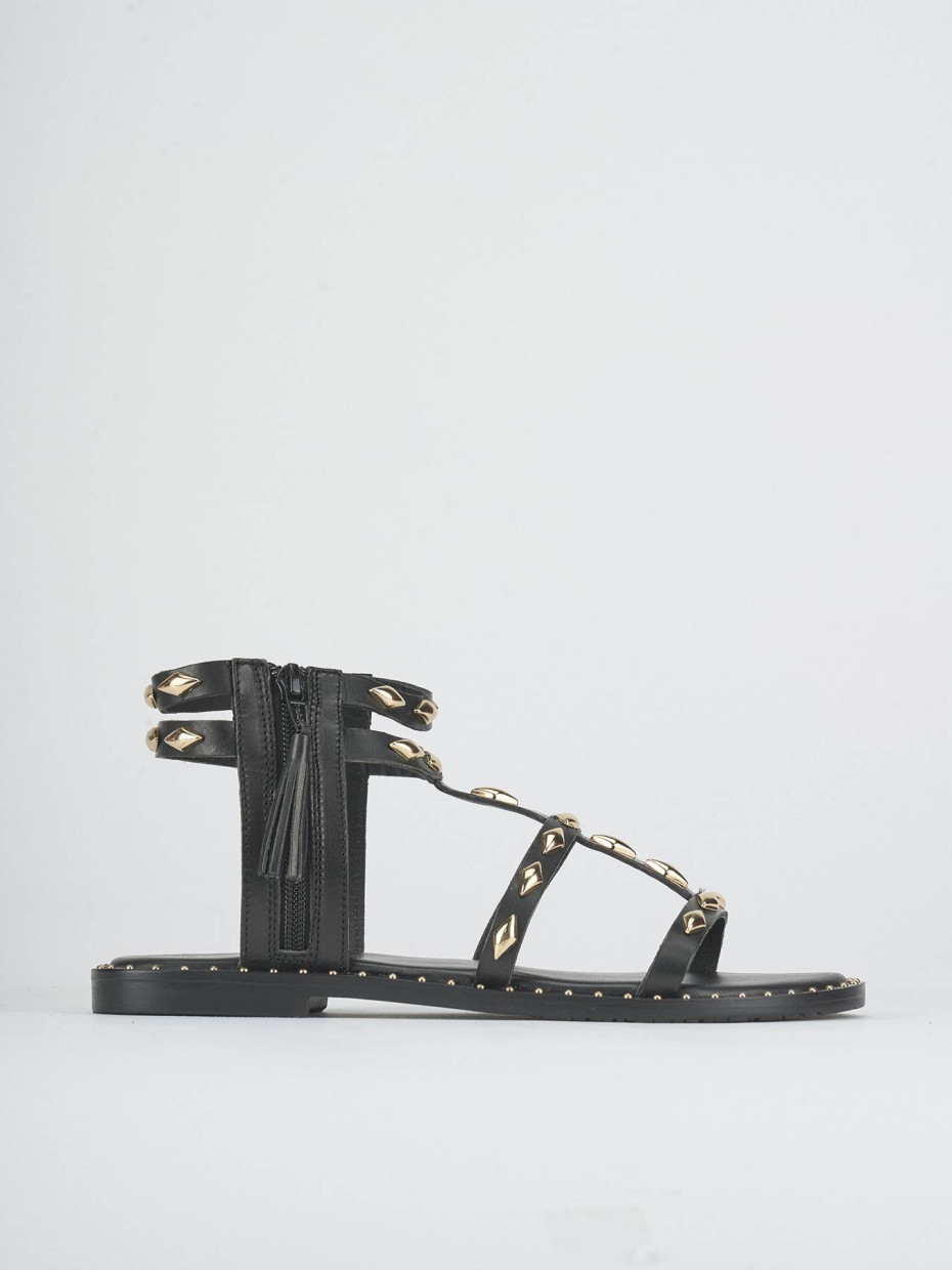 Sandalias de tacón bajo tacón 1 cm negro cuero