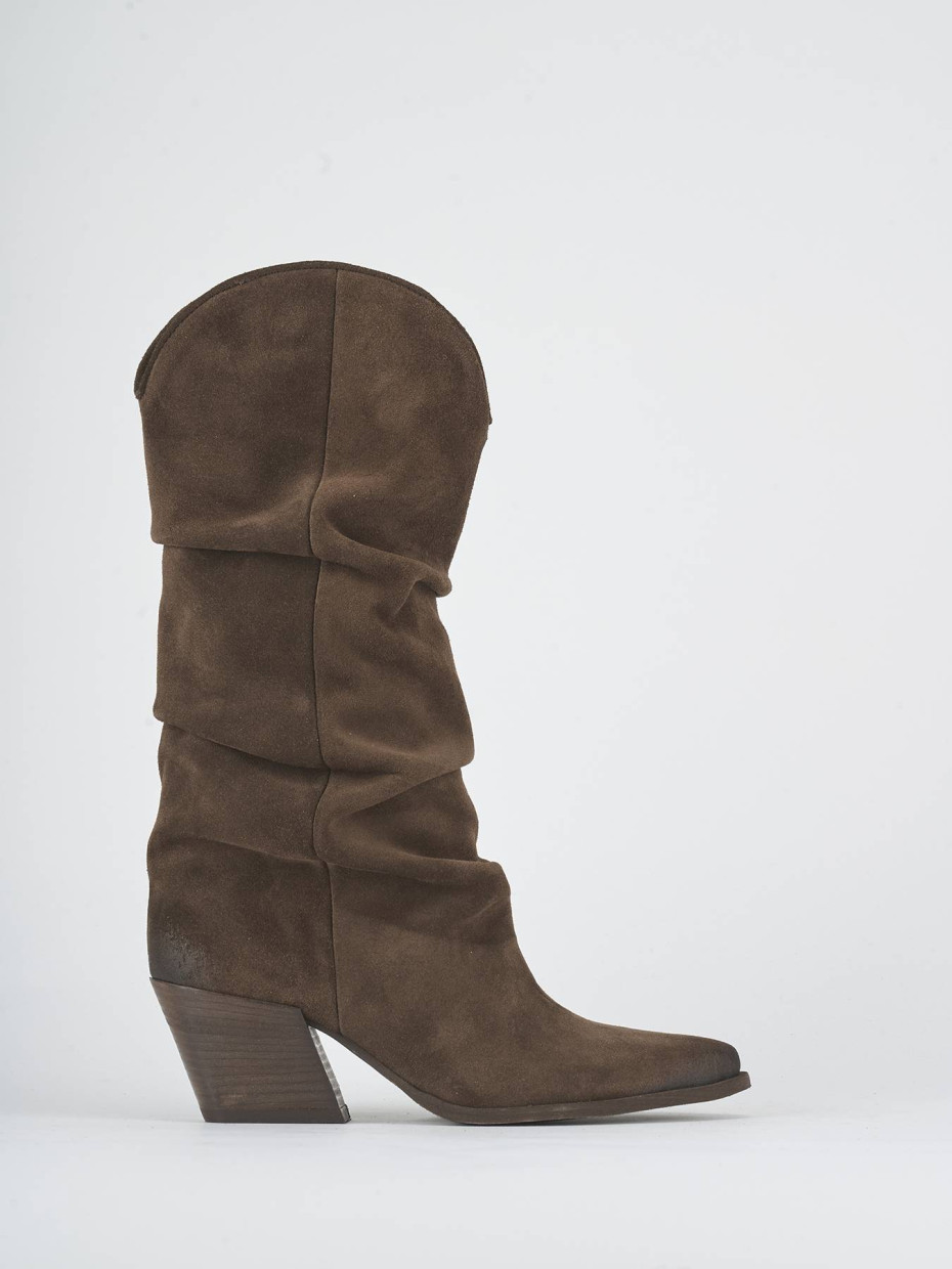 High heel boots heel 5 cm dark brown suede