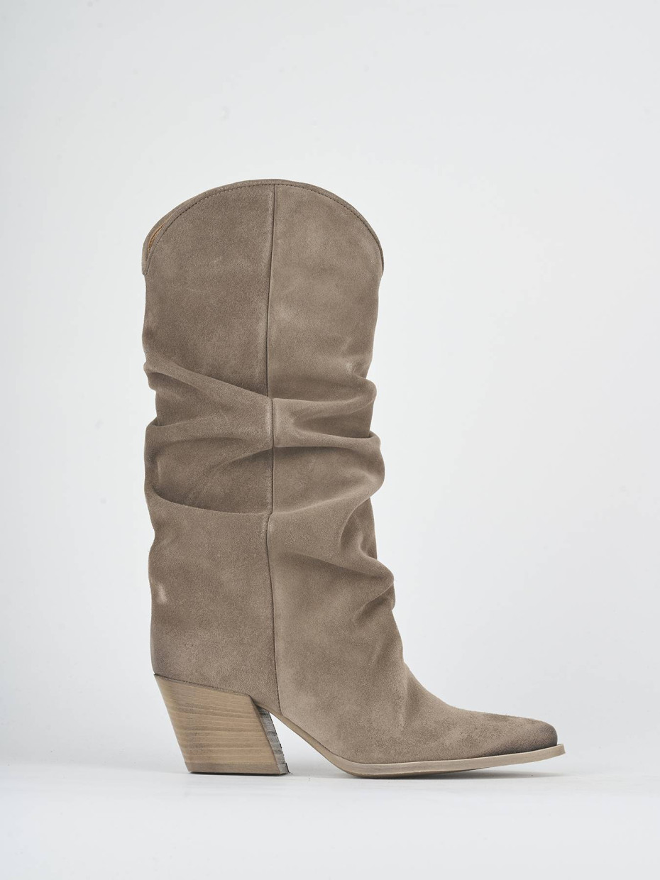 High heel boots heel 5 cm beige suede