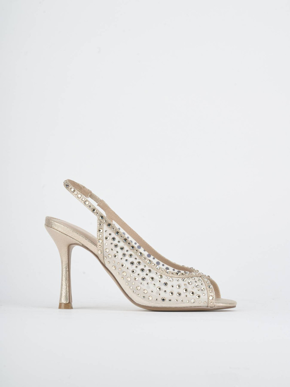 Sandali tacco 8cm tessuto oro
