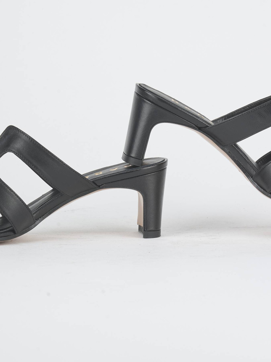 Slippers heel 6 cm black leather