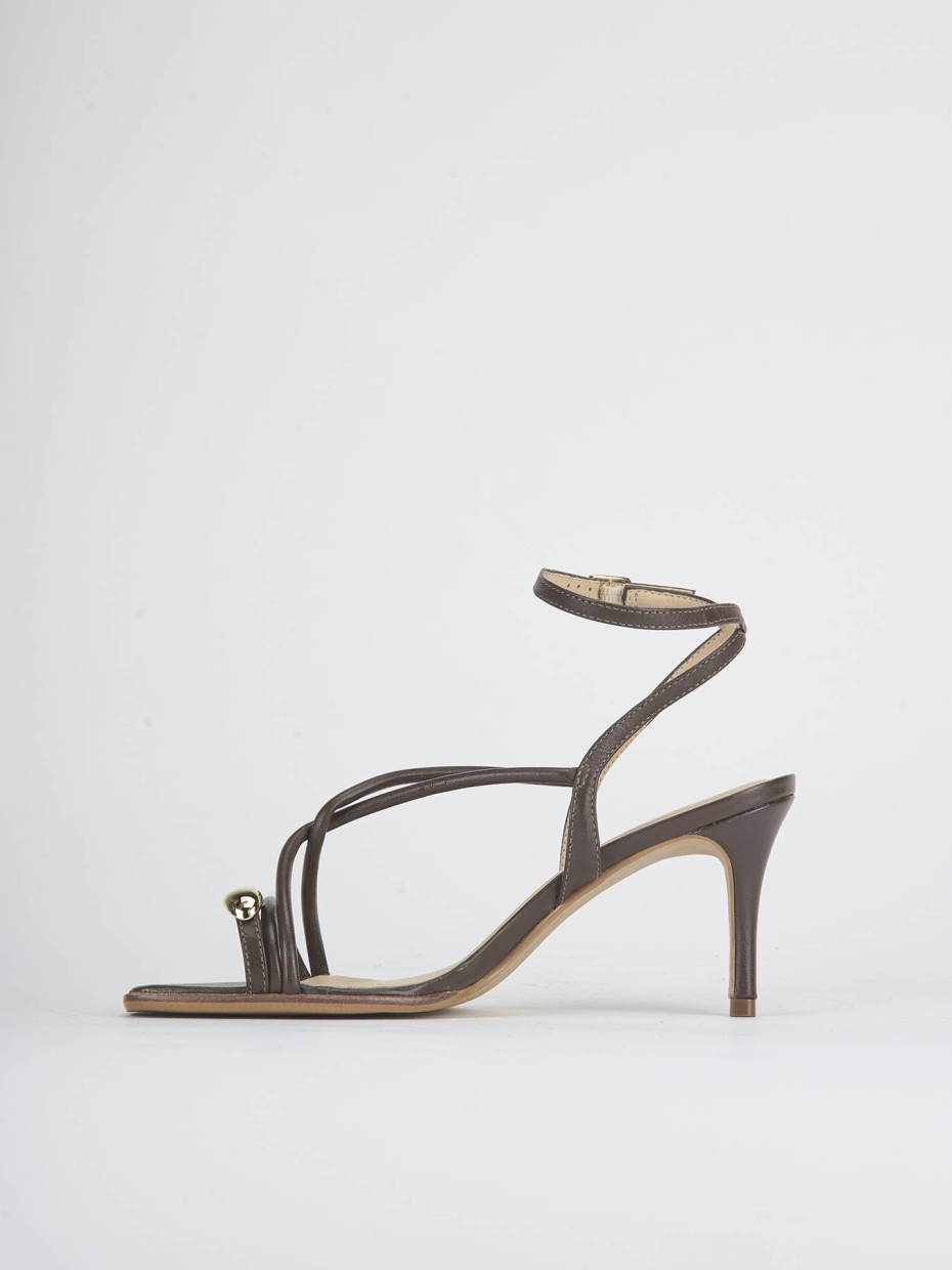 High heel sandals heel 6 cm dark brown leather