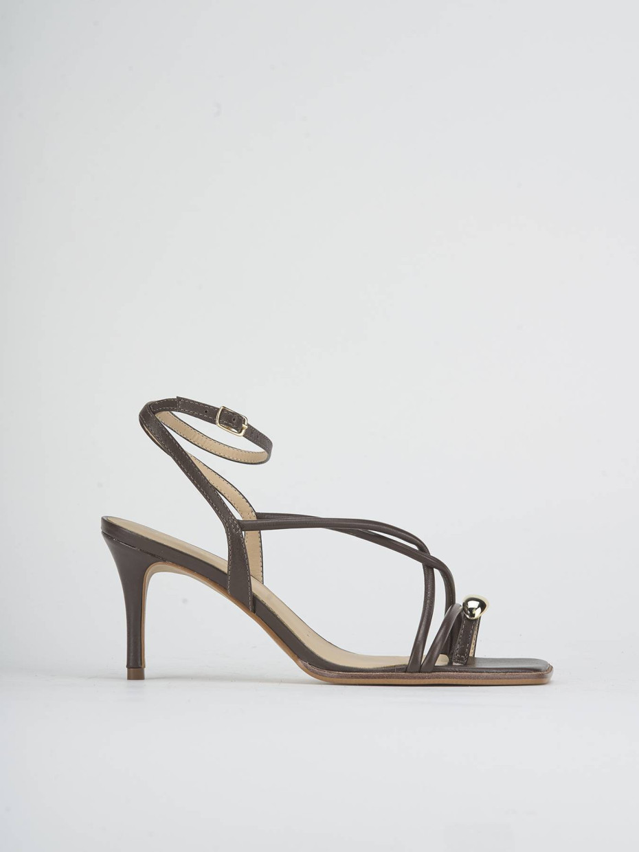High heel sandals heel 6 cm dark brown leather