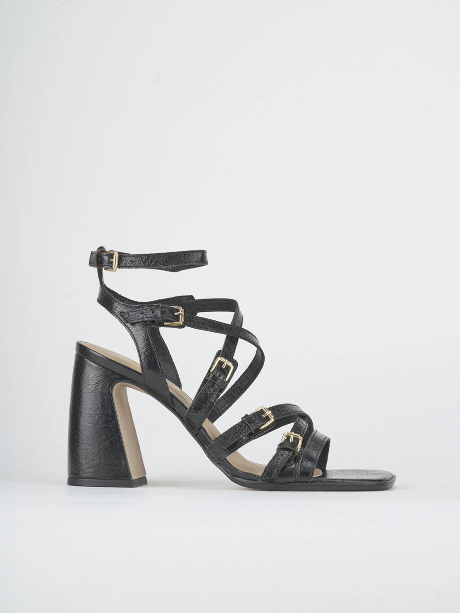 Sandalias de tacón alto tacón 9 cm negro cuero